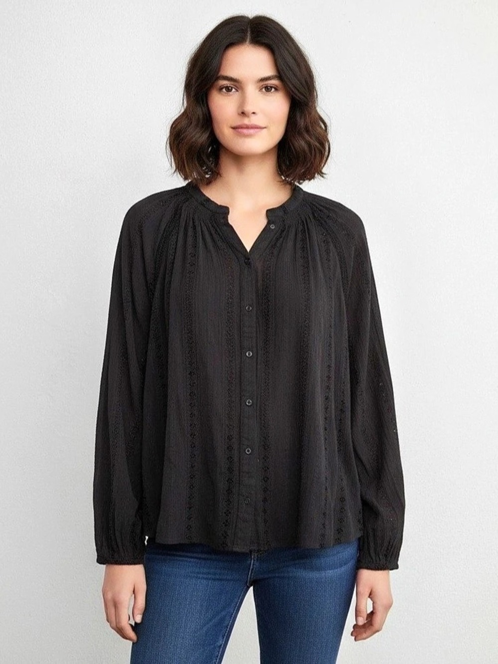 Universal Thread Balloon Long Sleeve Lace Blouse Black Large